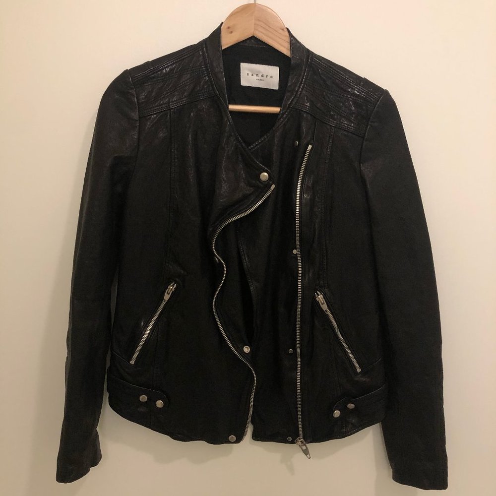 Sandro | Black Leather Biker Jacket